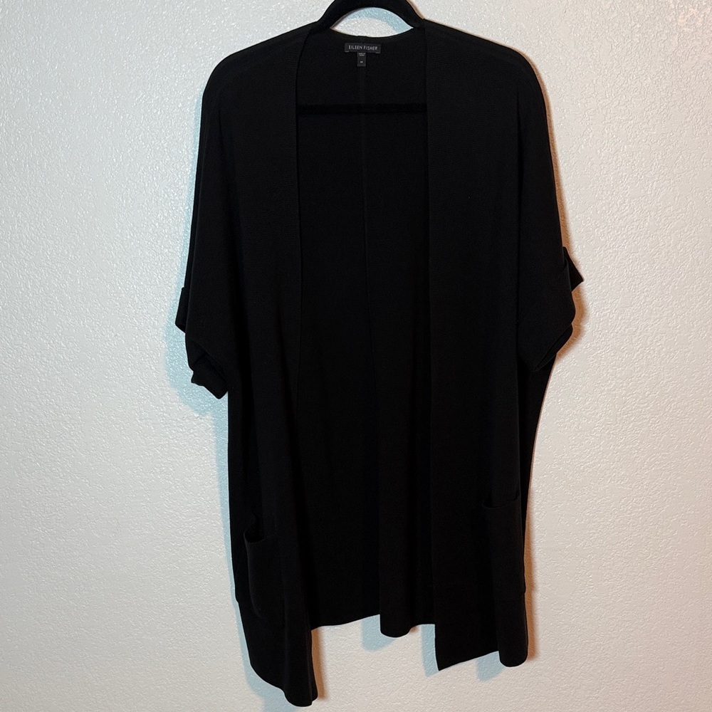 Eileen Fisher Long Line Lagenlook Silk Cotton Short Sleeve Cardigan Size Med